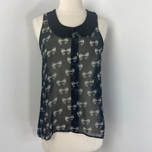 Blusa Glam Muñeca Negra Transparente Estampado de Lazo Med Cuello Peter Pan Caprichoso Sirena Gótica - Imagen 1 de 12