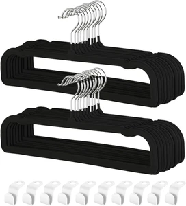 Perchas pantalon antideslizantes 20 pack terciopelo negro gancho giratorio 360 - Picture 1 of 12