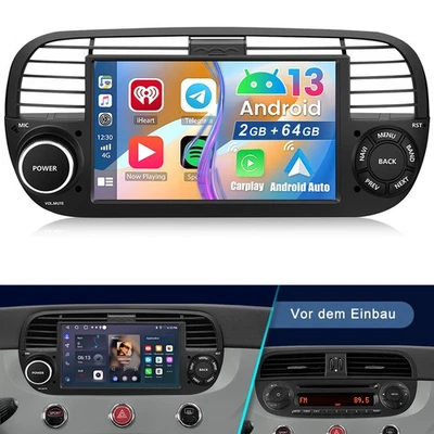 64GB Android 14 Autoradio Carplay Für Fiat 500 2007-2015 GPS Navi Wifi Bluetooth - Bild 1 von 4