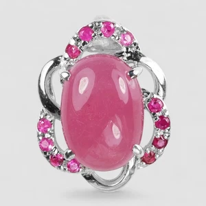 Striking Pink Ruby Cabochon Pendants 925 Sterling Silver Handmade Fine Jewelry - Picture 1 of 8