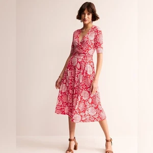 Boden Kassidy Jersey Midi Tea Dress Size 12 Petite Floral V Neck Short Sleeve - Picture 1 of 13