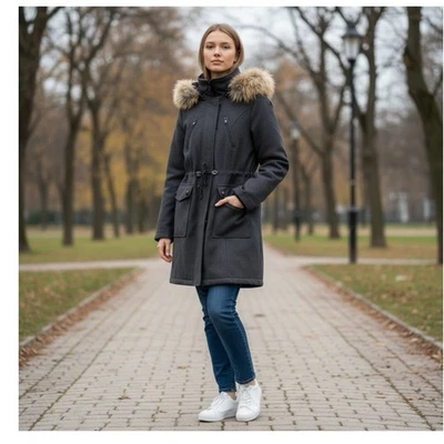 Abrigo Parka Gris Tweed Talla 6 MODA INTERNATIONAL Y2K Informal Glamour Diseñador Elegante Foto 1 de 4