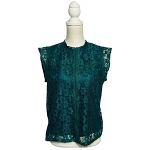 Blusa NANETTE Lepore Mujer Mediana Verde Encaje Manga Gorra Cuello Alto - Imagen 1 de 8
