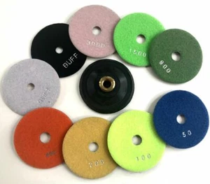 4'' wet dry polishing pads for granite 10 set with rubber backer - Picture 1 of 6
