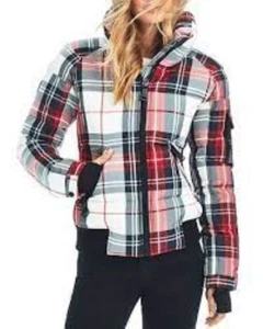 $475 Sam. New York Freestyle Bomber Plaid Black White Red Puffer Down Jacket XS - Picture 1 of 6