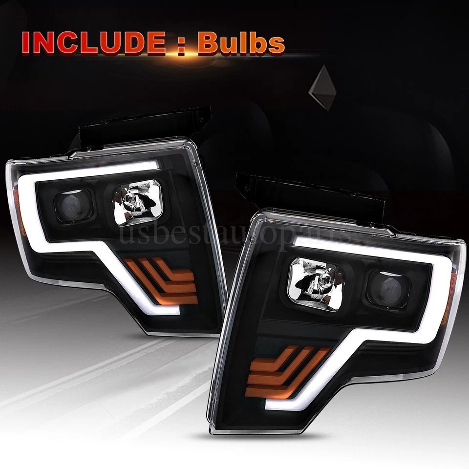 Headlight Headlamp Projector Black w/LED Signal For 09-14 Ford F-150 F150 Foto 1 de 4