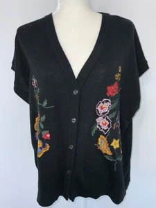 Schwarzer Bonnie Lee Leroy Kurzarm-Damenpullover mit Kreuzstich Vintage-Etikett - Bild 1 von 8