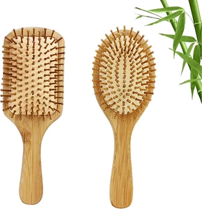 Natural Wooden Hair Brush 2Pcs Bamboo Anti Static Detangling Paddle Comb - Picture 1 of 12