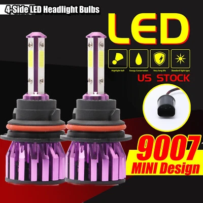 4-sides 9007 LED Headlight Kit 2000W 300000LM Hi-Lo Beam Bulbs 6000K White - Image 1 of 4