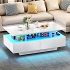 High Gloss Coffee Table Center Cocktail Table with Led Lights & Sliding Drawers