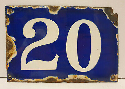 Small Antique Early 20th Century Blue & White Enamel Sign Of The Number “20” • 73.68$