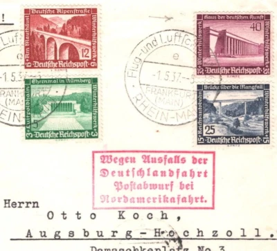 GERMANY Zeppelin HINDENBURG *Final Flight* 1937 Cover DEUTSCHLANDFAHRT Drop KZ87 - Image 1 of 4