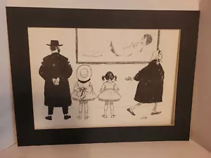 J. Herr jüdischer Humorkünstler Rabbi, Frau? und 2 kleine Mädchen signiert SELTEN - Bild 1 von 9