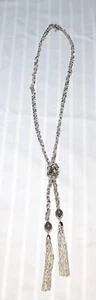 White House Black Market WHBM Long Silver Lilac Leather Tassel Necklace NWOT - Picture 1 of 1