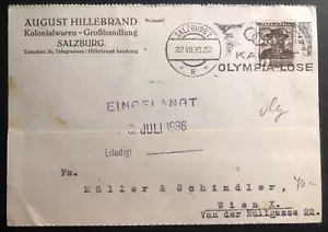 1936 Salzburg Austria Typewriter Postcard Cover To Vienna Olympic Cancel - Picture 1 of 2