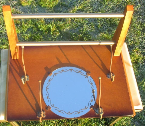 Vintage Wooden French Mid Century Wall Shelf Coat Hat Rack glass Mirror Cover