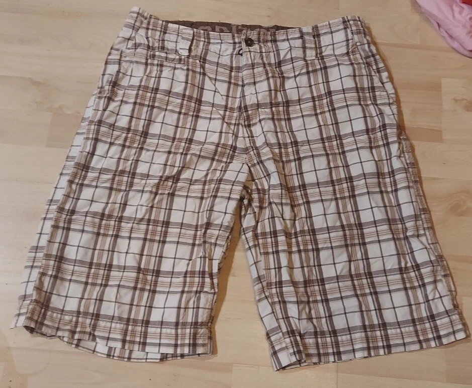 Pantalones Cortos Arizona Jean Company Para Hombre 34 Blanco Marrón Cuadros Bolsillos con Botones Foto 1 de 1