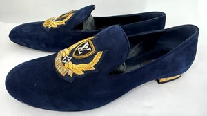 Scarpe mocassini Louis Vuitton Auteuil blu navy lusso velluto scarpe basse taglia 39 taglia 8 USA - Foto 1 di 20
