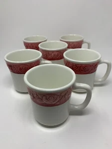 Set Of 6 Hand Painted Made In Italy Porcelain Coffee Mugs With Rose Design - Picture 1 of 4