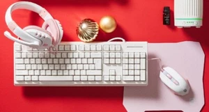 Gaming 4 in 1 combo Keyboard Mouse with Pad Stereo Headphone Mic Student Pink - Picture 1 of 8