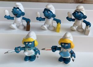 5 Medical Smurfs Smurfette First Aid 3 Versions Nurse PVC Figures toys Doctor