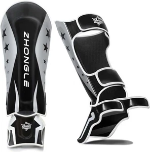Muay Thai Shin Guards - Durable PU Leather with Enhanced Cushioning, Adjustab... - Picture 1 of 8