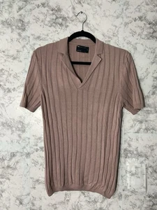 Asos Design Relaxed Polo Shirt Women Sz S Buttonless Knit Textured Pink - Picture 1 of 6