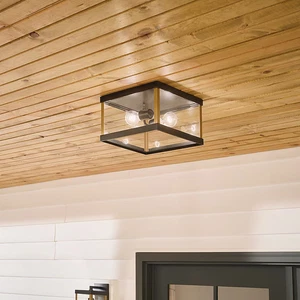 ALLEN + ROTH Coalmont 2 -Light 12" Black Indoor/Outdoor Flush Mount Light - NEW! - Picture 1 of 9