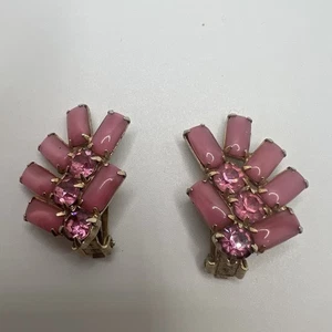 Vintage Ohrringe rosa Strass/Glas Cabochon - Bild 1 von 8