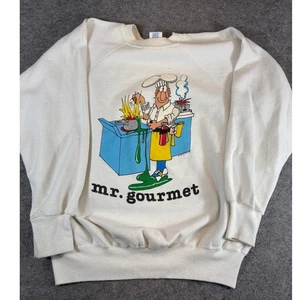 Sudadera De Colección Años 90 Mr Gourmet Chef Talla XL Blanca Gráfica Cuello Redondo Ropa de Calle - Imagen 1 de 6
