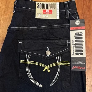 Southpole Loose Fit Baggy Black Denim Jeans 38(36x29) Original Vintage Y2K  NEW - Picture 1 of 13