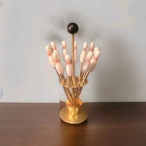 Service 12 Piques à Apéro Vintage 60's Sixties Quille Bowling - Picture 1 of 15