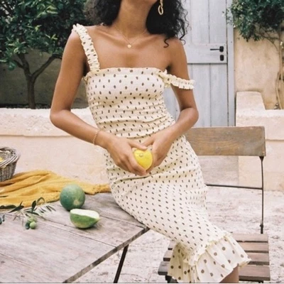 Faithfull Nadine连衣裙,尺寸 8 波点 黄色 褐色 — 第 1/4 张图片