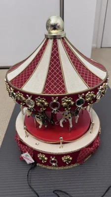 Telco 1995 Grande Motion-ette Animado Navidad Feliz Go Round Carrusel Caja Foto 1 de 4