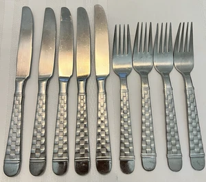 Oneida Checkers Gabel und Messer mattiert 18/10 Edelstahl Besteck Lot 9 - Bild 1 von 12