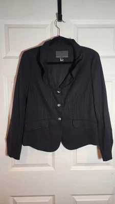 Chaqueta Blazer Yansi Fugel Negra Botón Frontal Detalle Costura Talla 10 Foto 1 de 4