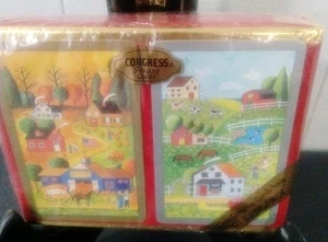 Vintage Congress Playing Cards 2 Decks Sealed Box Country Quilts Cel-U-Tone - Picture 1 of 5