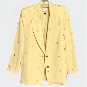 Vintage Marshall Rousso Vegas Boyfriend Blazer Small Yellow Hearts Retro Hipster - Picture 1 of 11