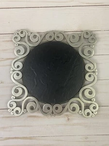 Handtuch Zinn Untersetzer 8618 Schnörkel filigran quadratisch mit runder schwarzer Schiefer Mitte - Bild 1 von 8