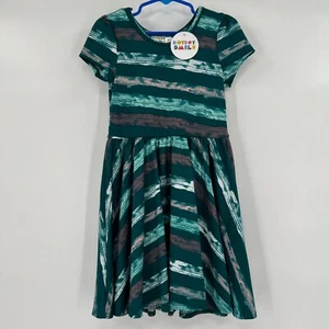 Dot Dot Smile Girl's Cap Dress 3-4 NWT Forest Green Stripes Short Sleeve - Picture 1 of 7