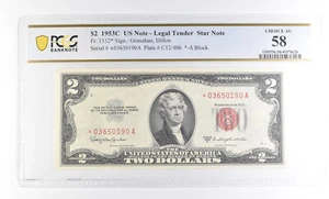 1953 C $2 US Legal Tender Star Note Fr#1512* Choice AU 58 PCGS *2330 - Picture 1 of 3