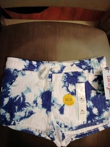 Mädchen Größe 7/8 Katze und Jack blau und weiß Batik Kordelzug Shorts mit... - Bild 1 von 4