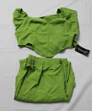 SHEIN SXY Women's Plus Ruched Crop Blouse & Ruffle Pants SO3 Lime Green Size 2XL