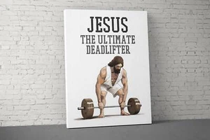 Arte de pared en lienzo de Jesús - Decoración de gimnasio en casa - Levantamiento de pesas - Cristiano - Imagen 1 de 16