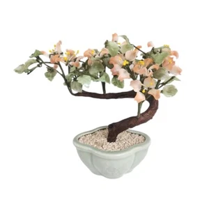 Vintage Glas Bonsai Kirschblüte Baum Seladon Pflanzgefäß realistischer Stamm 10" - Bild 1 von 15