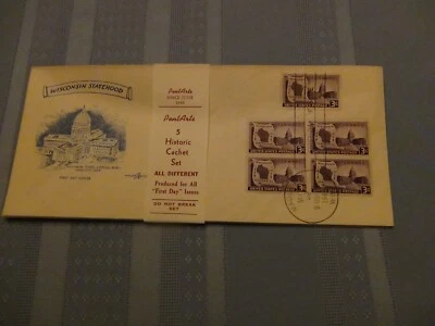 US # 957 Wisconson 3 C Set Of 5 Pent Arts Cachet Unaddressed FDC W/Label  #10  - Image 1 of 4