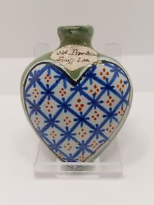 Antique Snuff Bottle Heart Shaped French Quimper Faience Pottery Snuff Box 