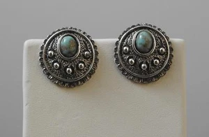 Pendientes de colección redondos antiguos con clip turquesa en tono plateado Sarah Coventry 7/8" G4 - Imagen 1 de 12