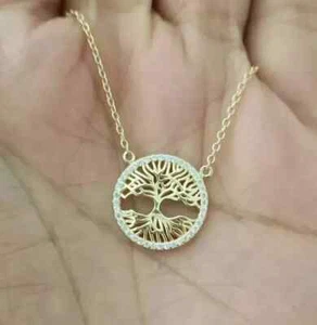 Round Cut 2Ct Lab Created Diamond Tree Women's Necklace 14k Yellow Gold Plated - Picture 1 of 4