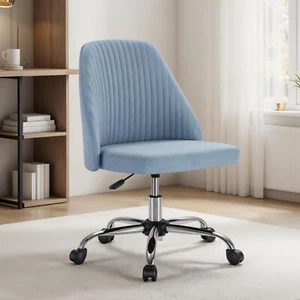 Chair with Back and Wheels Adjustable Height Comfy Vanity Chair Blue - Picture 1 of 6
